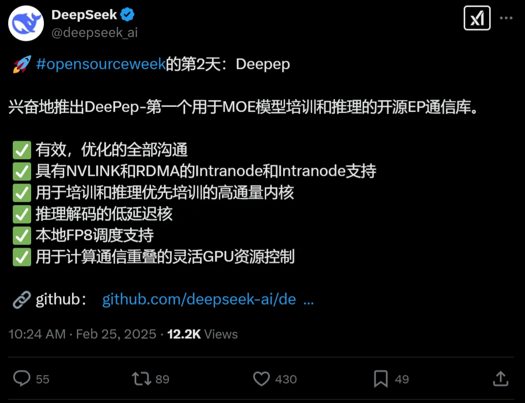 DeepSeek开源周第二天开源项目：Deepep