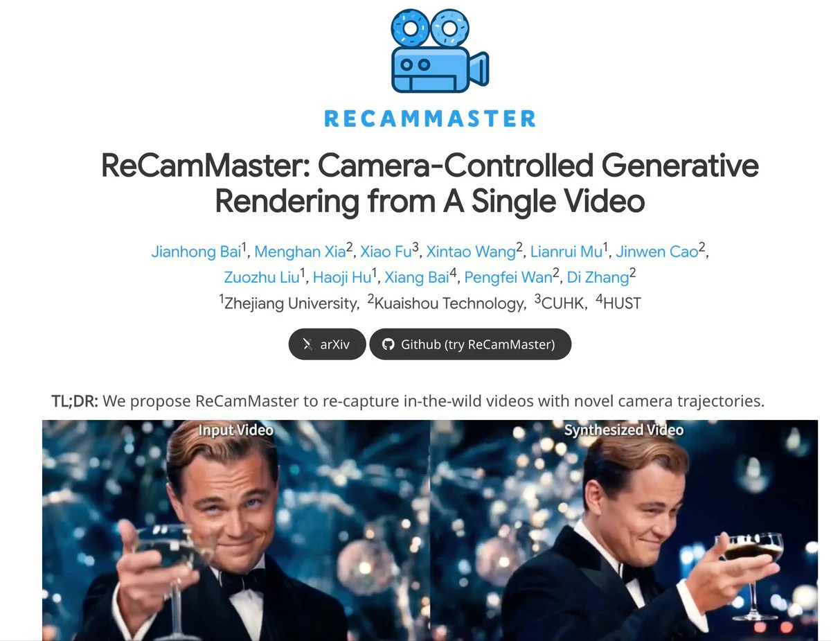 ReCamMaster：一种从单个视频生成新视角和运动轨迹视频的框架.webp